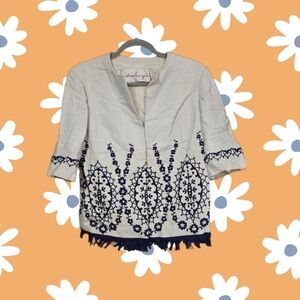 Pauline Trigere french designer 60s embroidered floral top with bottom fringe